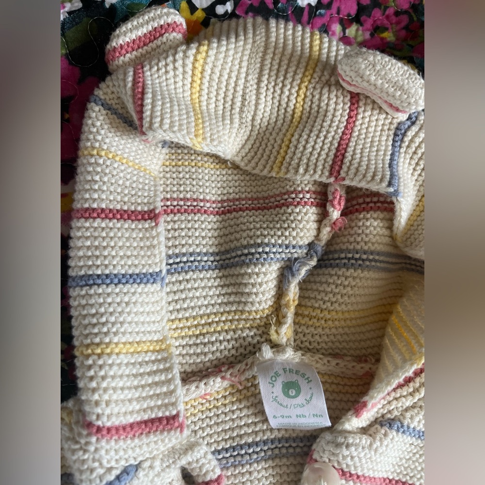 Lovely Organic Cotton Striped Pastel Hooded Baby Button Up Sweater - Picture 2 of 6